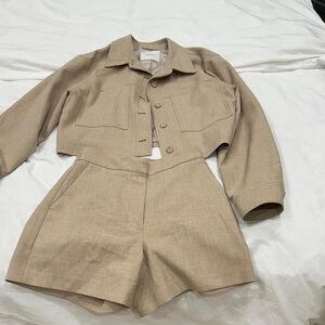 Selling as a set jacket is large shorts is a 4 Wilfred Beige Two-Piece Ensemble